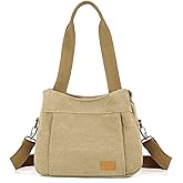 Sunshinejing Women's Canvas Purse Small Shoulder Tote Work Crossbody Bag Multi-pocket Handbag