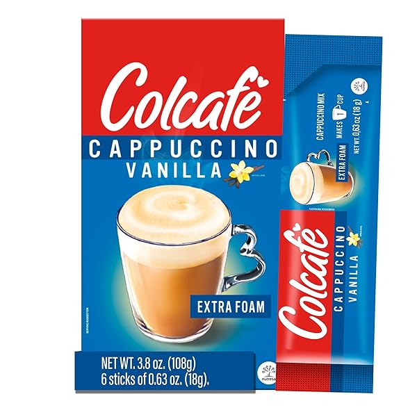 COLCAFE INSTANT FRENCH VANILLA CAPPUCCINO, 6 STICKS PER PACK, PACK OF 2