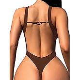 Foxiny Sexy Backless Cheeky High Cut Leg Thong V Neck One Piece Swimsuit