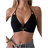 SweatyRocks Women's Halter Bikini Top Cut Out Criss Cross Swimsuit Tops Bathing Suit Top Only