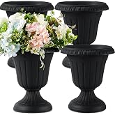 Zhehao 4 Pcs 10 x 12 Urn Planter Pedestal Flower Pot, Black | Plastic Front Porch Planters, Flower Pot Vase for Wedding Party Indoor Outdoor Bridal Shower Garden Patio Porch