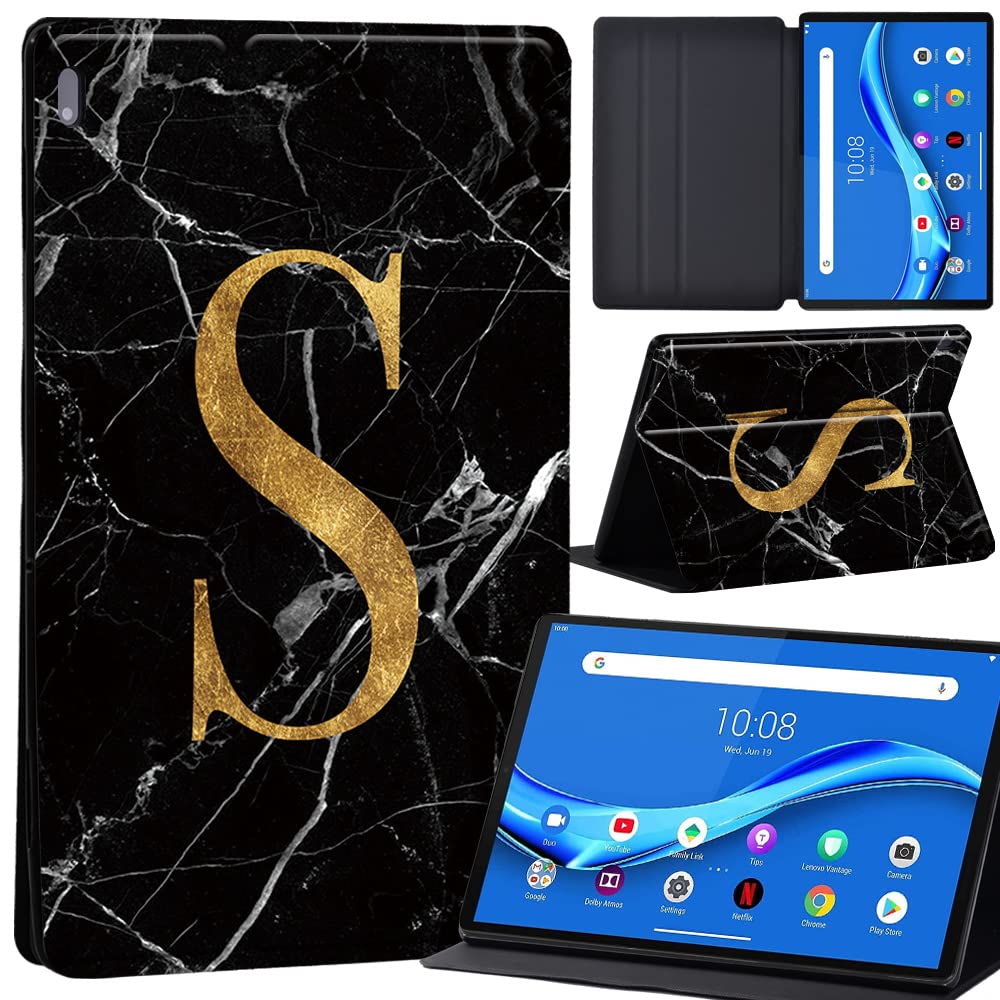 Case For Lenovo Tab M10 FHD Plus 10.3 inch (TB-X606X TB-X606F) Leather Case with Auto Wake-up, Flip Case for Lenovo Tab M10 FHD Plus Cover (letter S on black marble)