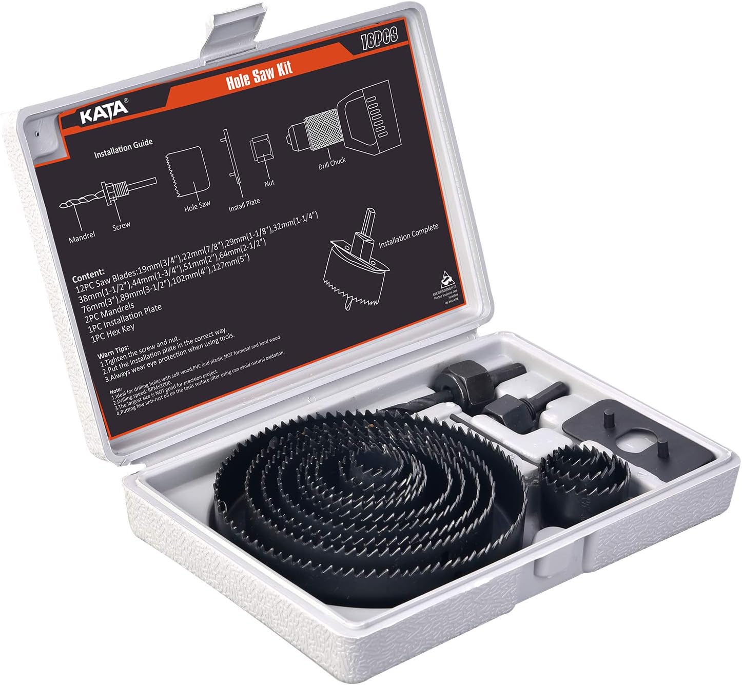 KATA 16PCS Hole Saw Kit 3/4