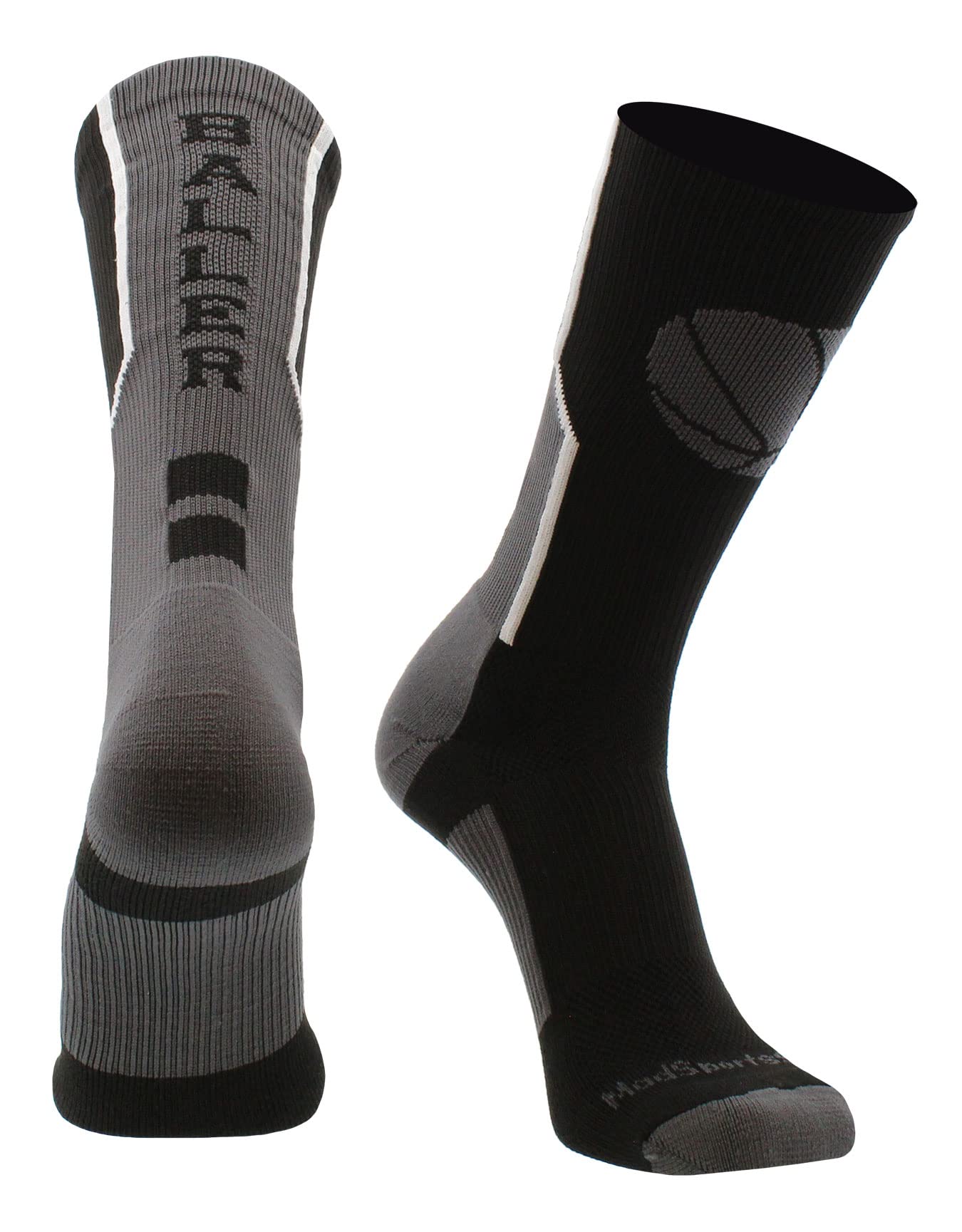 MadSportsStuff Calcetines con logo de baloncesto Baller (negro/grafito, mediano)