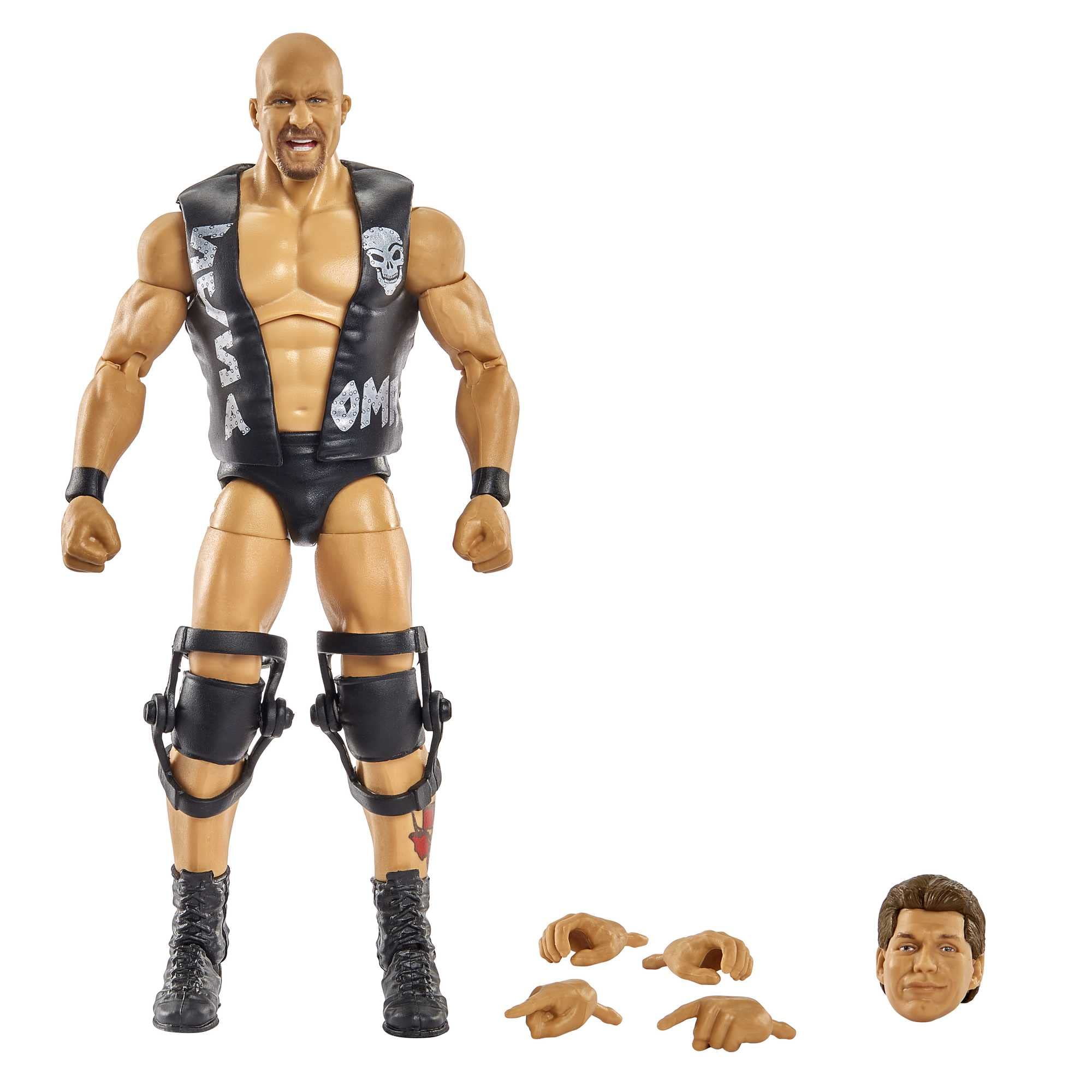 WWE “Stone Cold” Steve Austin WrestleMania Action Figure with Entrance Gear & Vince McMahon Build-A-Figure Pieces, 6-in / 15.24-cm Posable Collectible Gift for WWE Fans Ages 8+