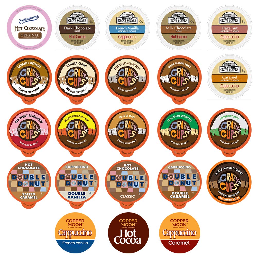 Hot Chocolate and Cappuccino Single Serve Cups, Variety Pack Sampler For Keurig K Cup Brewers, includes Hot Cocoa from Grove Square and Crazy Cups, 30 Count