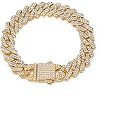 Yunhazit Cuban Link Chain Mens Ice Out Miami Cuban Necklace Silver/Gold Plated Bling Cubic Zirconia Hip Hop Chain for Women