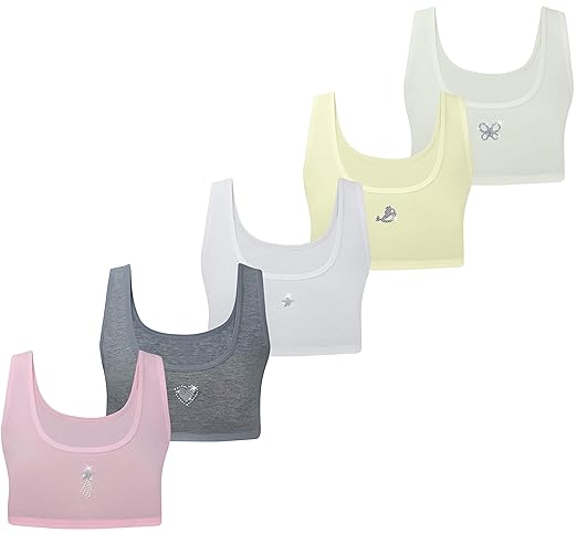 PiriModa 5 Mädchen Bustier Baumwolle Strass Glitzer BH Sport Bra Trägertop Kinder Unterwäsche