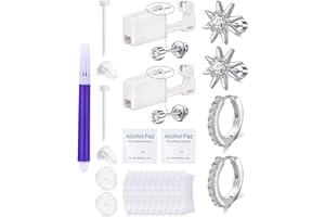 QWALIT Gold Ear Piercing Kit Gold Ear Piercing Gun Kit Silver Disposable Self Piercing Earring Gun with Earring Piercing Kits