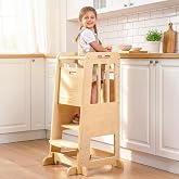 WINGYZ Toddler Tower, Kids Learning Stool Helper with Anti-Tip Design | Natural Wood, for Kids 18M-6Y, 150 lb Capacity, 3-Height Adjustable Platform, Sliding Door, Kitchen Stool, Wood