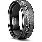 Greenpod 8MM Tungsten Carbide Rings for Men Sandblasted Flat Polished Dark Grey Wedding Band Aluminum Slag and Black Dinas Inlay Comfort Fit Size 7-13