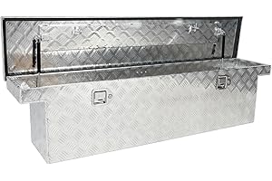 Gooeap 60 X 12 X 14 Inch Silver Heavy Duty 5 Bar Tread Aluminum Trailer Tongue Box Pick Up Truck Tool Box Storage Organizer w/Lock & Keys…