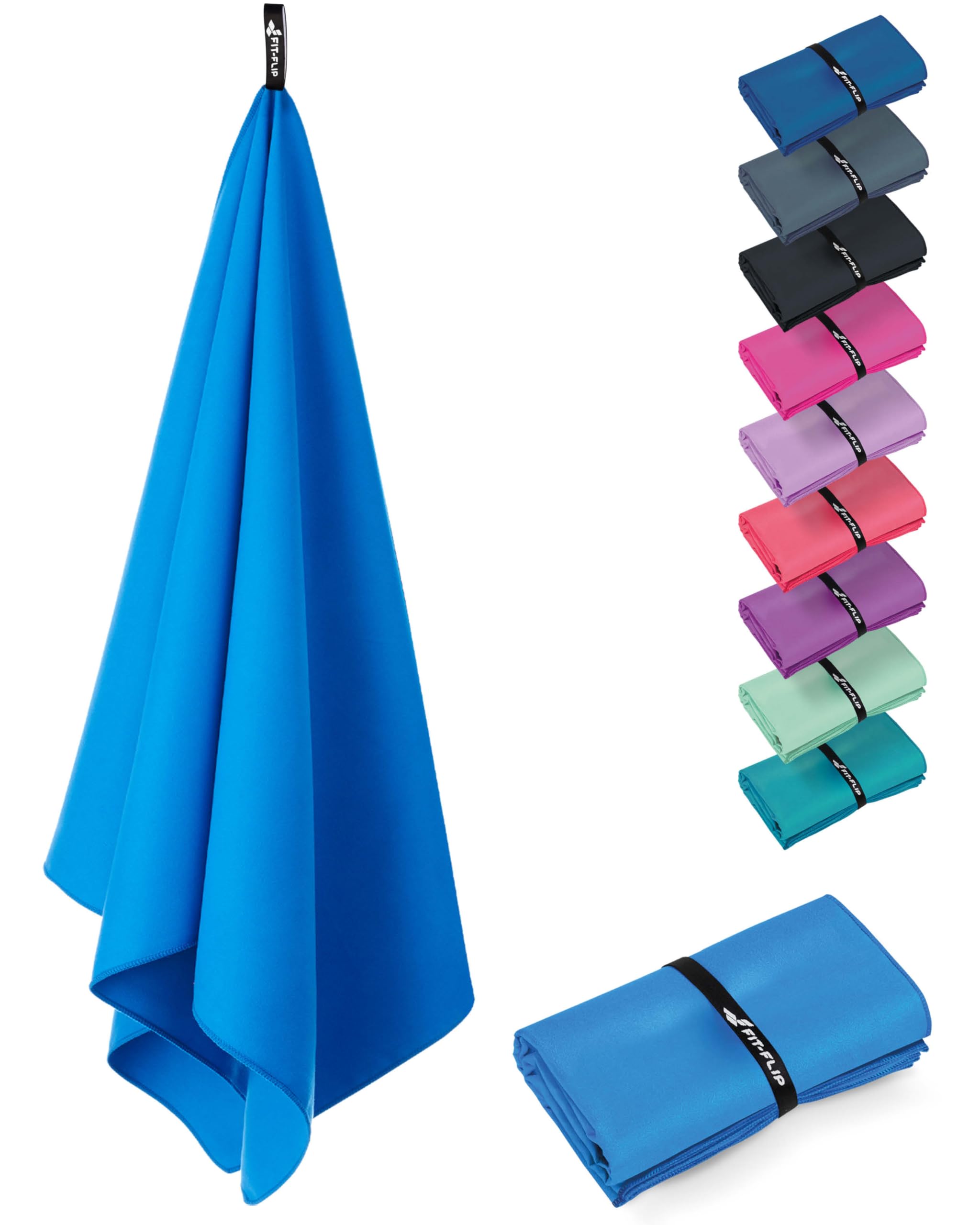 Fit-Flip Swimming towel – quick dry microfibre beach towel - ultra absorbent thin microfiber towels for travel, beach & gym - lightweight swim essentials (50x30cm, Sky Blau)
