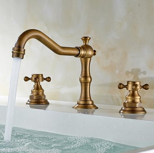 Rubinetto Per Lavabo In Stile Vintage - Ottone Anticato Con Maniglie A Croce - Ideale Per Bagno Retrò - 4