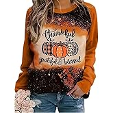 AIMITAG Thankful Grateful Blessed Thanksgiving Sweatshirt for Women Halloween Plaid Pumpkin Pullover Fall Long Sleeve Tops