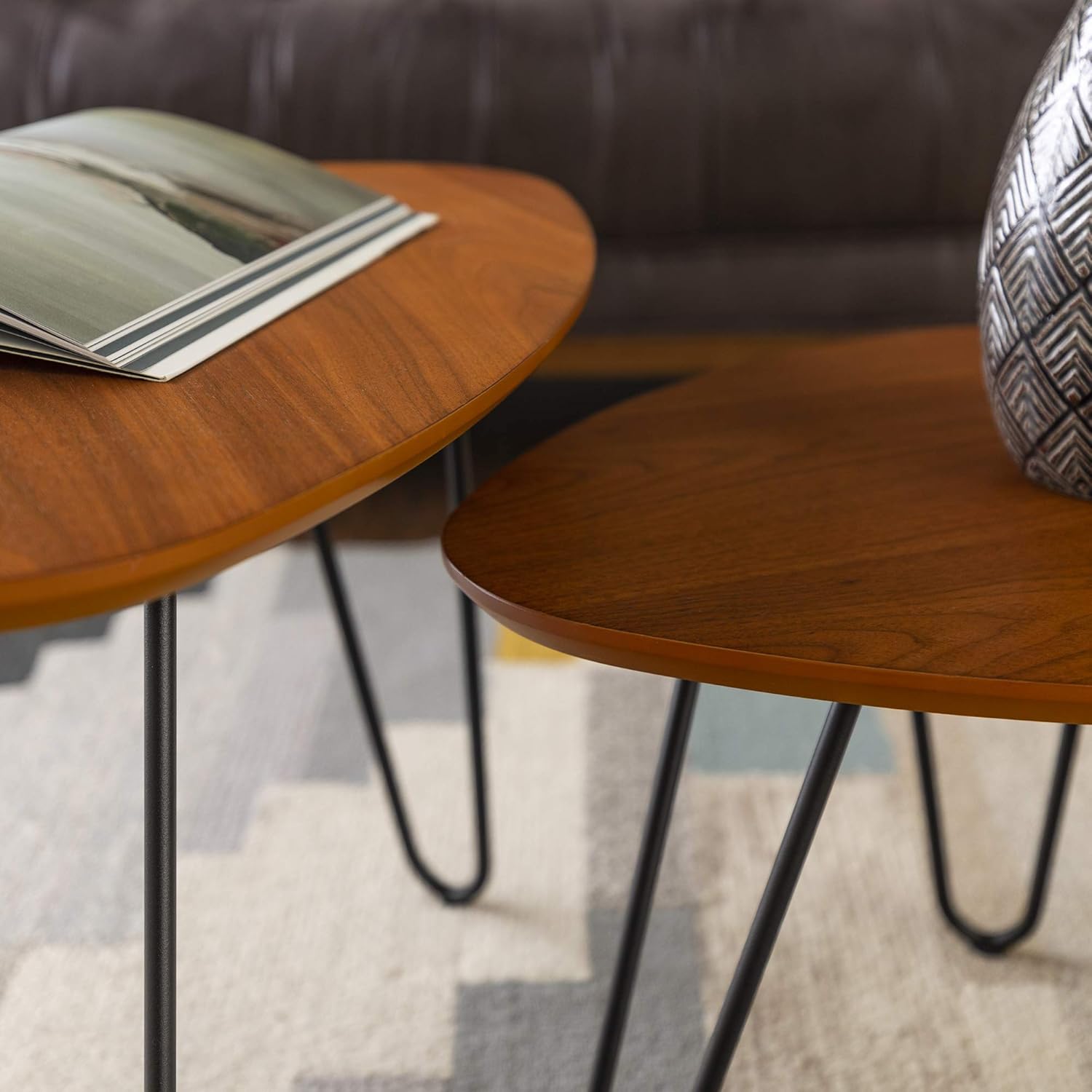 Walker Edison Furniture Company Mid Century Modern Hairpin Coffee Table Set Living Room, Nesting, Walnut: Furniture & Decor