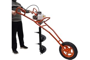 DOONARCES 63CC Post Hole Digger 3HP Gas Powered Earth Auger Borer Ground Drill Gasoline Earth Auger Wheelbarrow with 11" Bit for Fence Ground Drill Garden Tree Planting (Red)