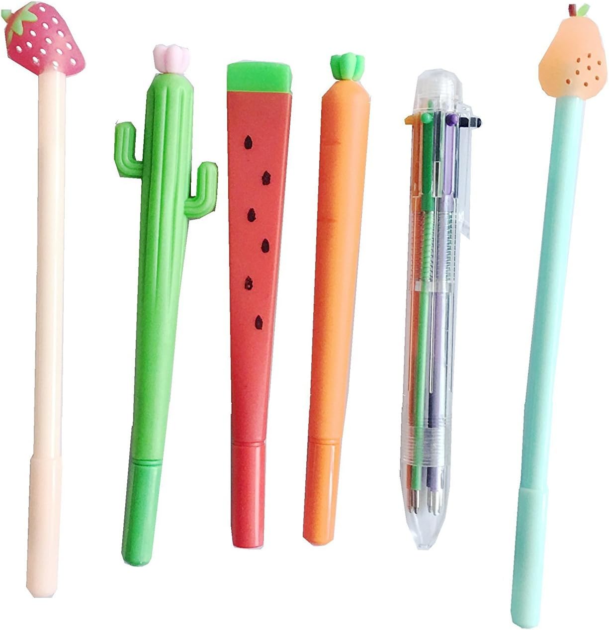 WIN-MARKET Gel Ink Pen Set, Cute Cartoon Favor, Different Styles Assorted Fashion Cute Cool Novelty Gel Ink Pen Office School Supplies Students Children Gift (6 pcs)