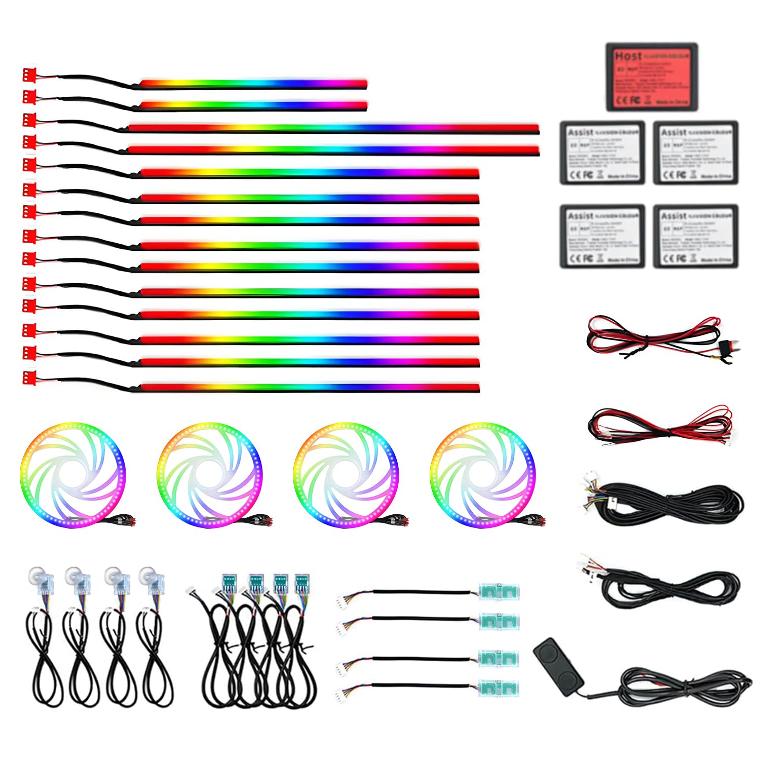 Photo 1 of Dream Color Acrylic Interior Car Ambient Light Kit, Bphuny 30 in 1 593 LEDs Fiber Optic Multiple Modes Decoration Atmosphere Lights with Music Dynamic Rainbow Rhythm, RGB Neon Lights for All Cars