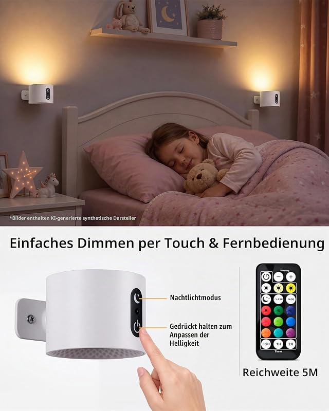 Kabellos LED Wandleuchte Innen Akku RGB mit Fernbedienung — Foto 3 von 8