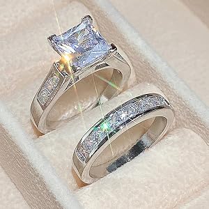 Princess-Cut CZ 2-Piece Bridal Ring Set Stackable Engagement Ring for Women | Proposal, Wedding Ceremony, Bridal Party, Bride