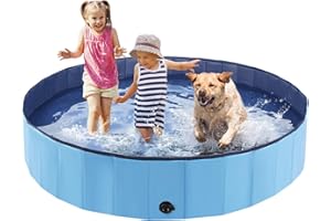 EOOQI Foldable Dog Bath Swimming Pool Plastic Kiddie Pool Professional Tub Collapsible Grooming Bathtub for Pets Kids Baby and Toddler, 55 x 12 Inches Blue