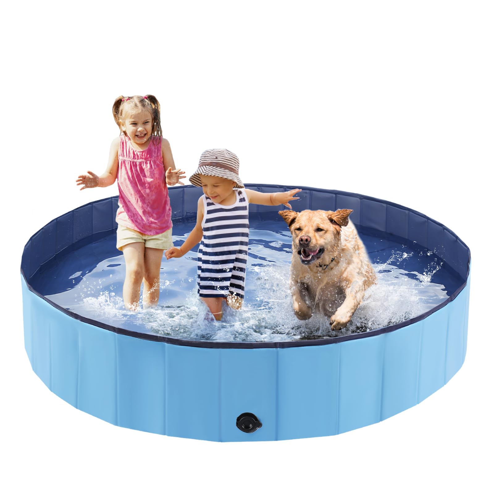 Photo 1 of Foldable Dog Bath Swimming Pool Plastic Kiddie Pool Professional Tub Collapsible Grooming Bathtub for Pets Kids Baby and Toddler, 55 x 12 Inches Blue