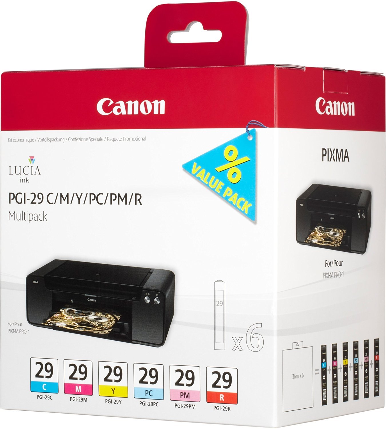 Canon PGI-29 CMY/PC/PM/R Multipack - Yellow, cyan, magenta, red, photo cyan, photo magenta - original - ink tank - for PIXMA PRO-1