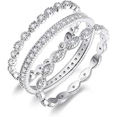 AVECON 3 Pcs 925 Sterling Silver Stackable Ring Set for women, CZ Wedding Engagement Bands, Birthday Christmas Gift, Size 5-10