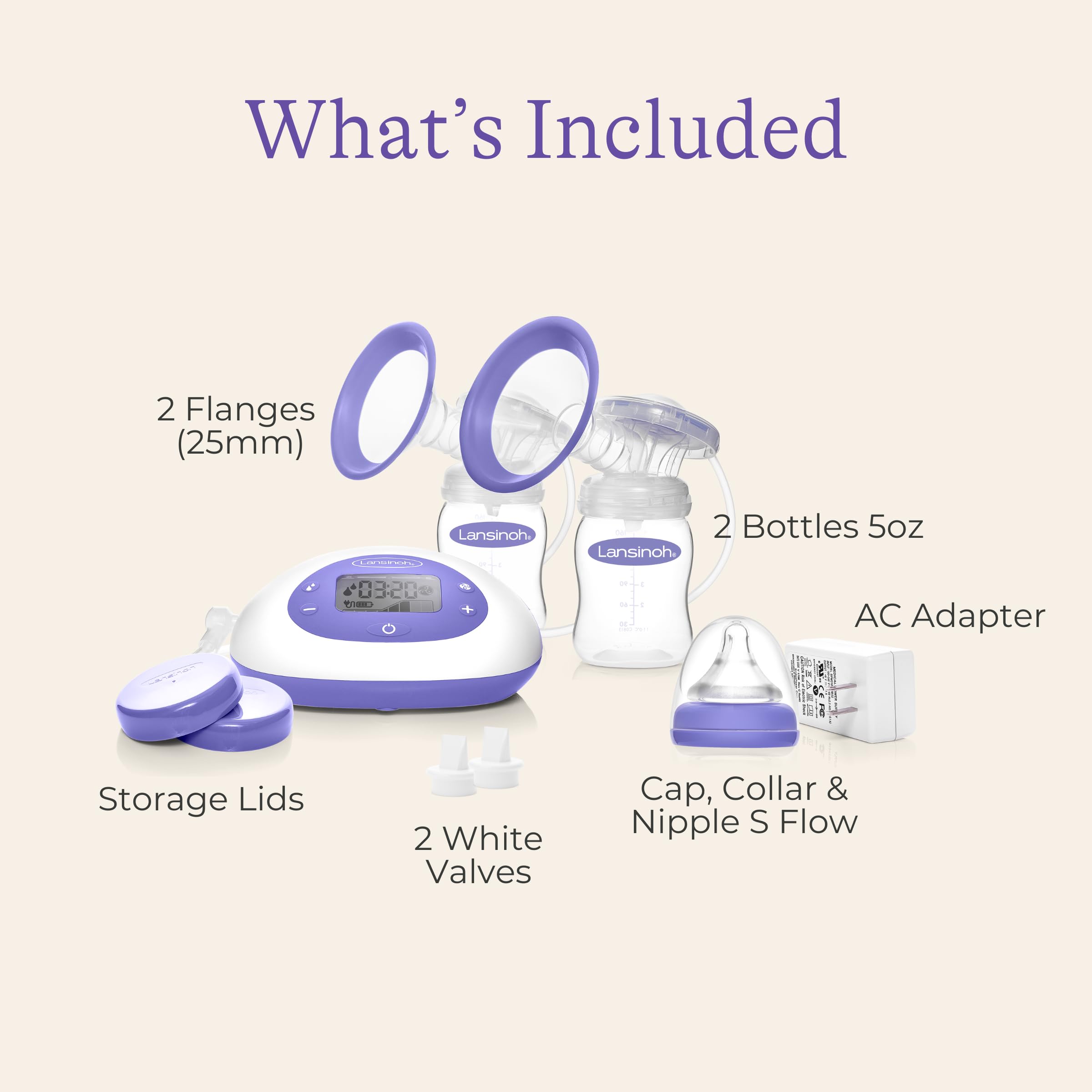 Lansinoh Signature Pro Portable Double Electric Breast Pump with LCD Screen | 3 Power Modes, 25mm Flanges, 2 Bottles, 1 Slow Flow Nipple, & Carry Bag