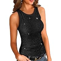 Fazortev Women's Sequin Tank Tops Sleeveless Scoop Neck Sparkly