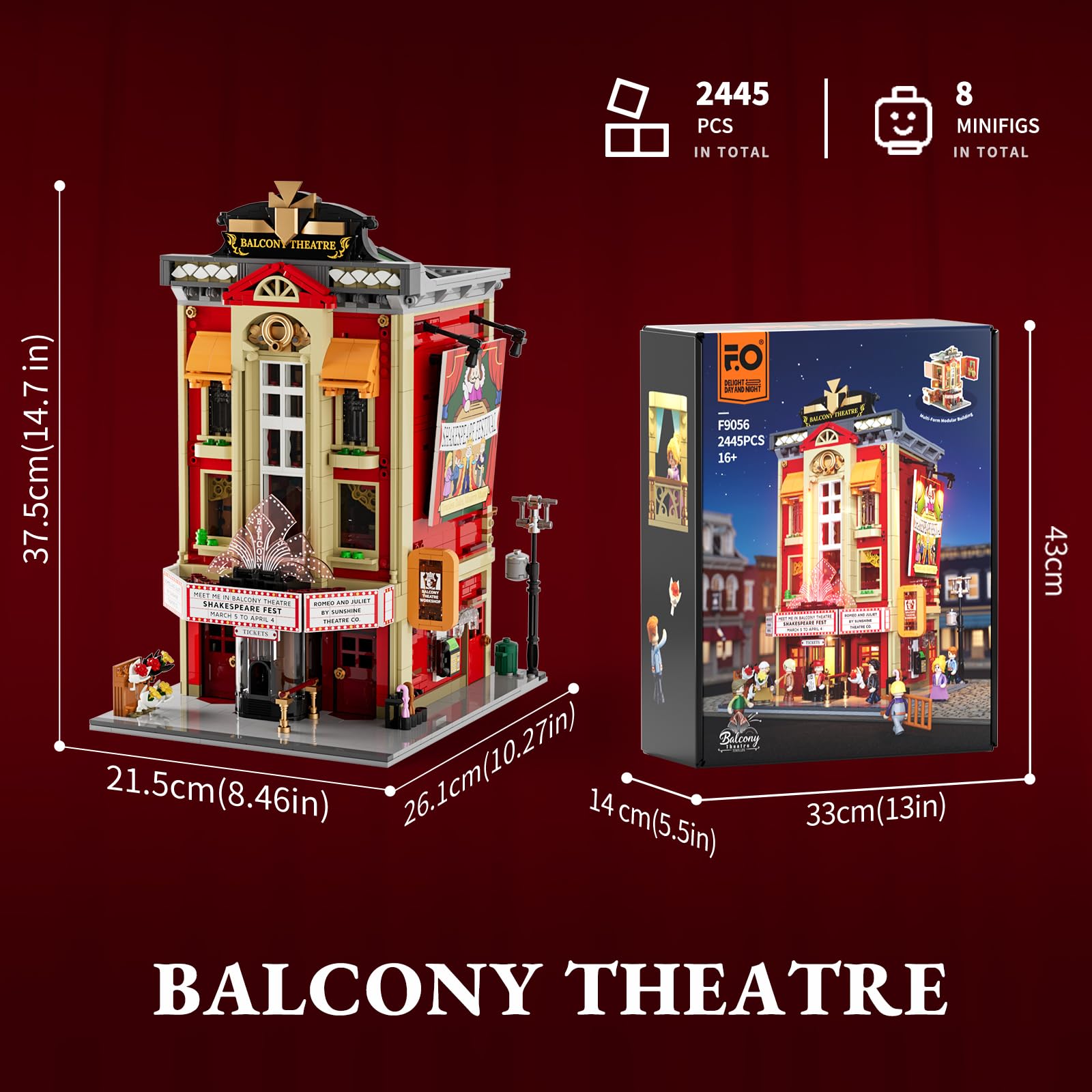FUNWHOLE Balkon-Theater Beleuchtung Klemmbausteine Haus – mit Szene aus einem Klassischen Shakespeare-Stück, 2445 Pcs, Sammler-Set&Kreatives Stadt-Haus-Modell für Erwachsene & Jugendliche,F9056 8