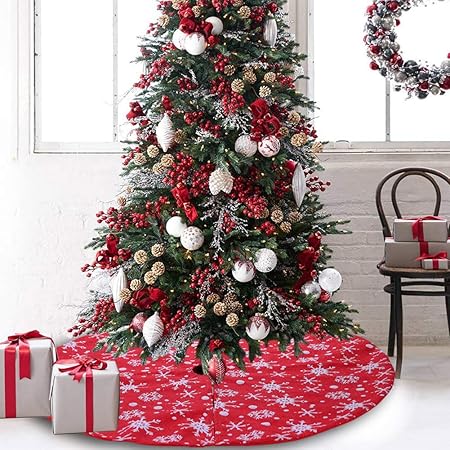 Decorazioni Natalizie X Albero.Lai Lyq Gonna Per Albero Di Natale Fiocco Di Neve Rotondo Coperta Per Albero Di Natale Protezione Contro Gli Aghi Di Pino In Casa Negozi Alberghi Decorazioni Natalizie Rosso Amazon It Casa E Cucina