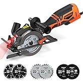 DOVAMAN Circular Saw, 5.8A 4-1/2" Circular Saw w/Laser, Metal Auxiliary Handle, 6 Blades (4½", 4¾"), Cutting Depth 1-11/16" (90°), 1-3/8" (45°), Ideal for Wood, Soft Metal, Plastic, Tile - MCS01A