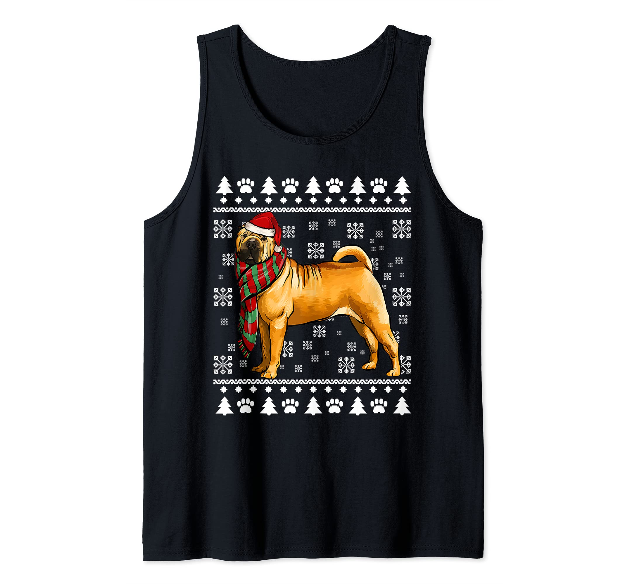 Chinese Shar-Pei Dog Santa Hat Xmas Ugly Christmas Tank Top