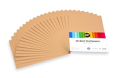 perfect ideaz 50 Blatt DIN-A4 Kraft-Papier-Set, 120g /m², Bedruckbar, Bastel-Bogen in braun, Vintage-Natur-Paper in Karton-Optik, Zubehör zum Basteln für Falt-, Speise- und Menü-Karten, Craft-Bedarf