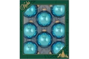 Glass Christmas Tree Ornaments - 67mm / 2.63" [8 Pieces] Designer Balls from Christmas By Krebs Seamless Hanging Holiday Decor (Shiny Pale Turquoise)