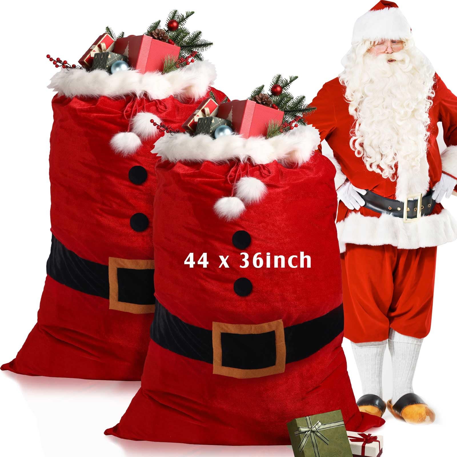 Adurself 2PCS Christmas Santa Sack - Large Red & Black Buffalo Plaid Canvas Gift Bag