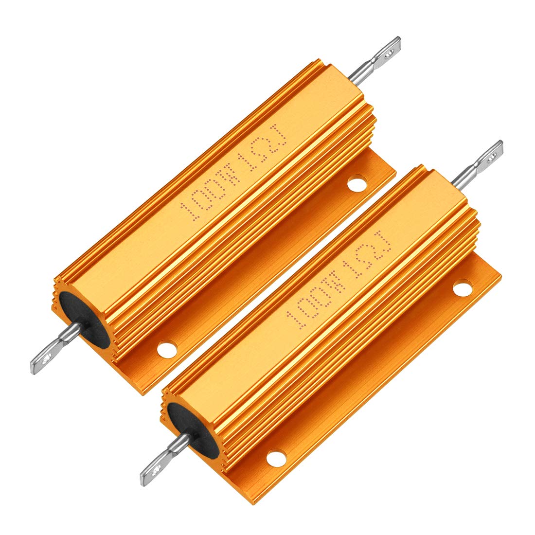 sourcingmap 2pcs Aluminum Case Resistor 100W 1 Ohm Wirewound Yellow for LED Replacement Converter 100W 1RJ