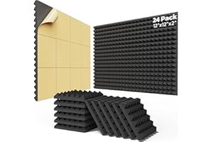 BEEQUIET 24 Pack Self-adhesive Sound Proof Foam Panels 2" X 12" X 12" - Fast Expand Acoustic Panels, Pyramid Design Soundproof Wall Panels to Absorbs Sound and Eliminates Echoes