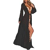 Bsubseach Lace Long Sleeve Beach Kimono Cover Up for Women Bikini Swimsuit Cover Ups Swimwear Cardigan