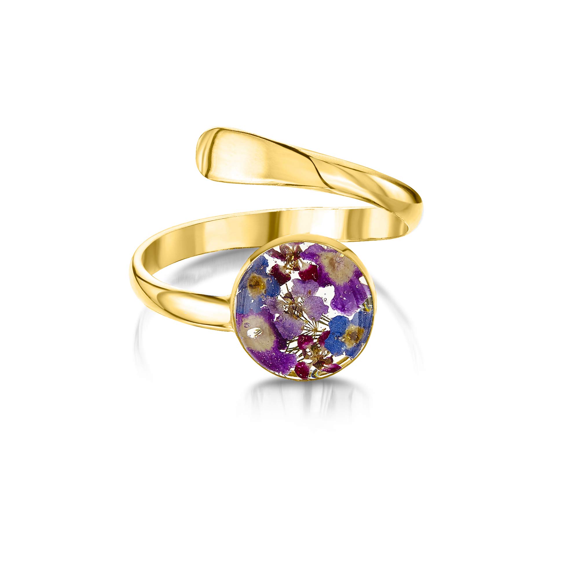Shrieking Violet 18ct Gold-Plated Round Real Flower Ring