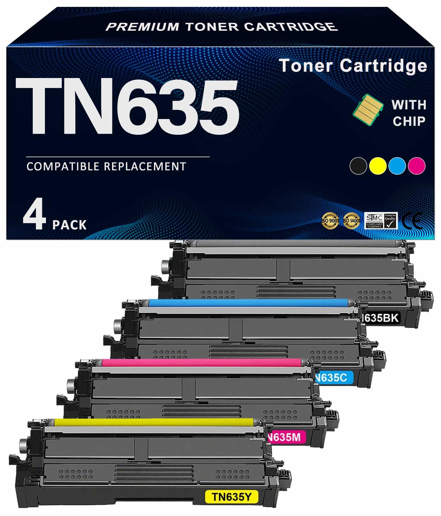 Photo 1 of Chipink TN635 Toner Cartridge 4 Pack Replacement for TN635 TN635XL TN635XXL Toner for Brother HL-L8430CDW L8430CDWT L8570CDW MFC-L8730CDW L8930CDW L8970CDW EX575 Printers (Black Cyan Yellow Magenta)