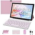 Android 14 10 Inch 2 in 1 Tablet with Keyboard, Mouse, Case, Stylus, 8GB RAM, 64GB ROM/1TB Expandable, 1.8Ghz Quad-core Processor, 1280*800 HD Touch Screen, 8MP Camera, 5G Wi-Fi 6
