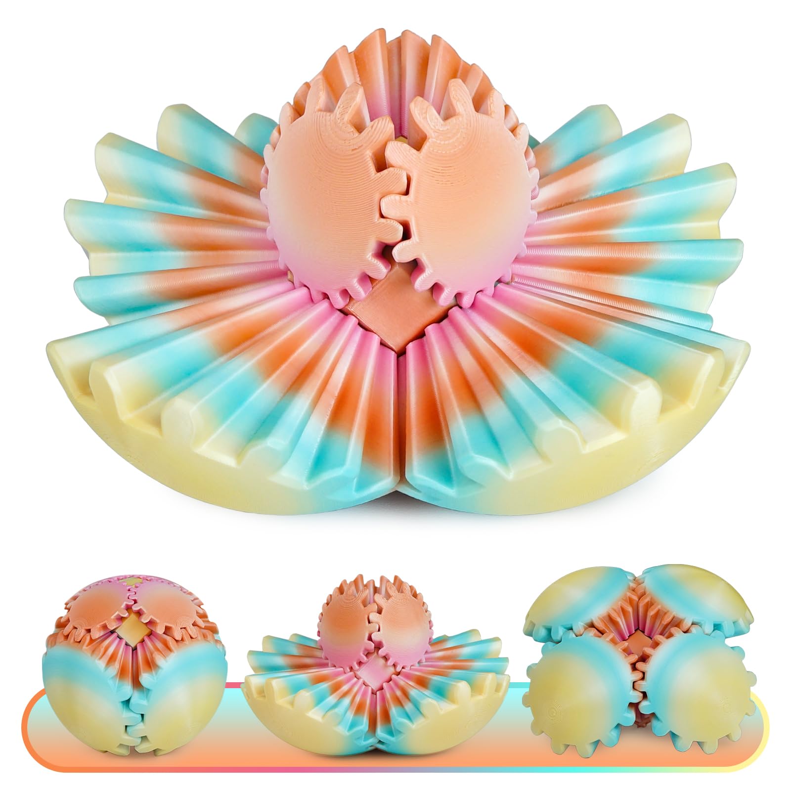 Multicoloured Gear Ball Fidget Toys 3D Printed Gear Sphere Stress Relief Cool Office Desk Toys GearSphere for Anxiety Relaxing Gift for Adults Kids Christmas Easter Birthday(Sunset Mirage,3.3")