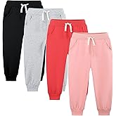Avsead 4 Pack Toddler and Kids Girls Sweatpants Joggers Cotton Athletic Sweat Pants with Pocket Drawstring 2-16Y
