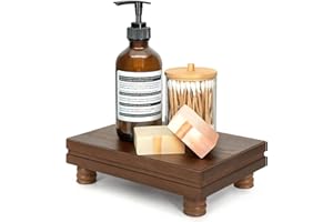 EOSAHR Decorative Tray Pedestal Stand for Home and Kitchen – Farmhouse Bathroom Counter Organizer & Soap Holder for Bathroom Decor - Wooden Tray to Elevate Home Decor (Brown)