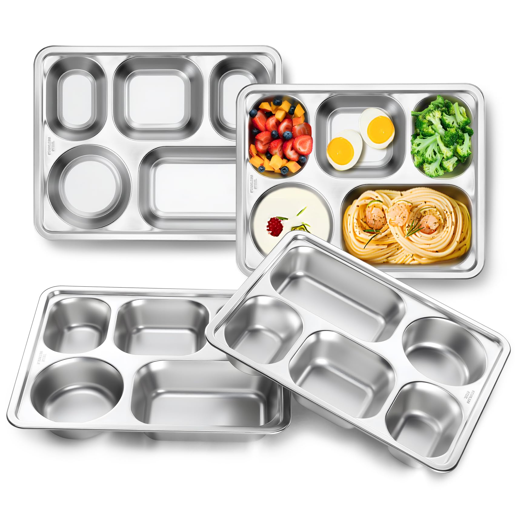 Photo 1 of ***4 PACKS****TeamFar Stainless Steel Divided Plates, 4 Pack 5 Sections Dinner Plates for kids Toddler, Metal Lunch Compartment Trays, Portion Control Plates for Adults Balance Lunch, Unbreakable & Dishwasher Safe