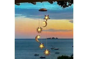 BEAUTYARD Solar Wind Chimes for Outdoor Lights Sun Moon Star Mom Wife Hanging Decor Outdoor Sympathy Wind Chimes for Garden Patio Balcony Birthday Womens Gifts