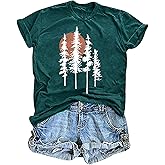 AMWIPE Hiking Shirt for Women Nature Adventure Mountain Shirt Athletic Workout Camping Tree Graphic Tee Tops